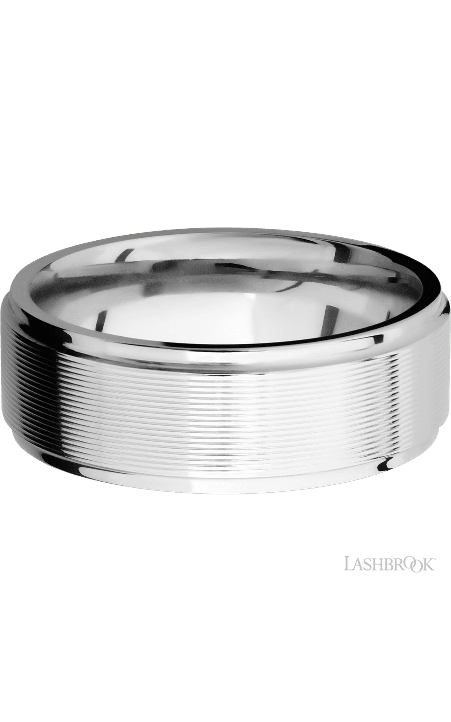 8 mm wide Flat Grooved Edges 14K White Gold band. - Image 3