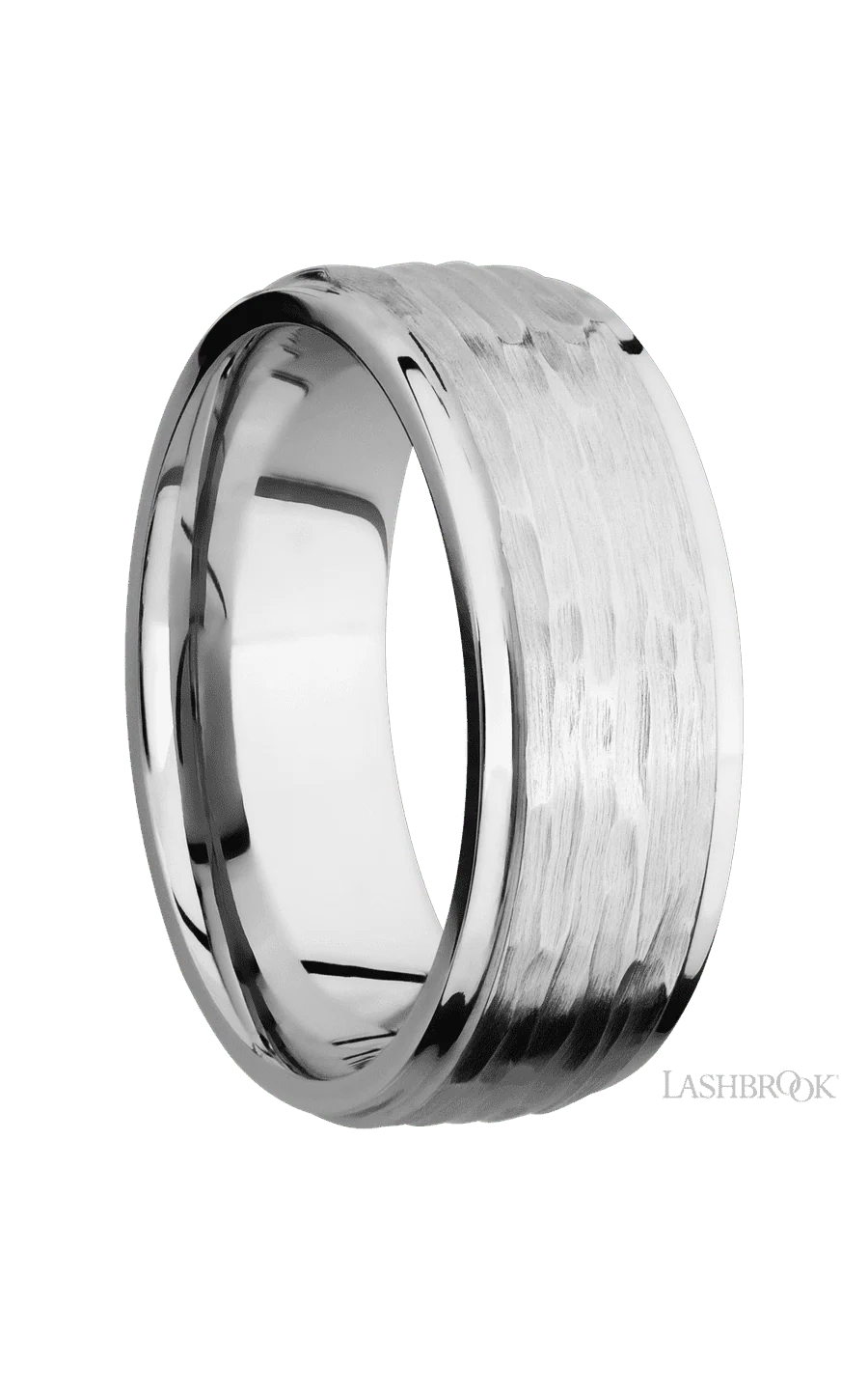 8 mm wide Flat Grooved Edges 14K White Gold band. - Image 2