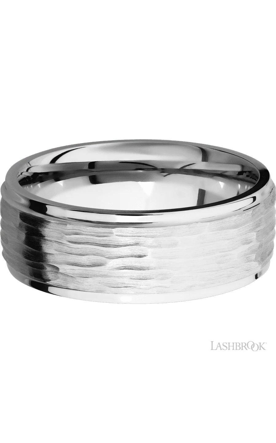 8 mm wide Flat Grooved Edges 14K White Gold band. - Image 3
