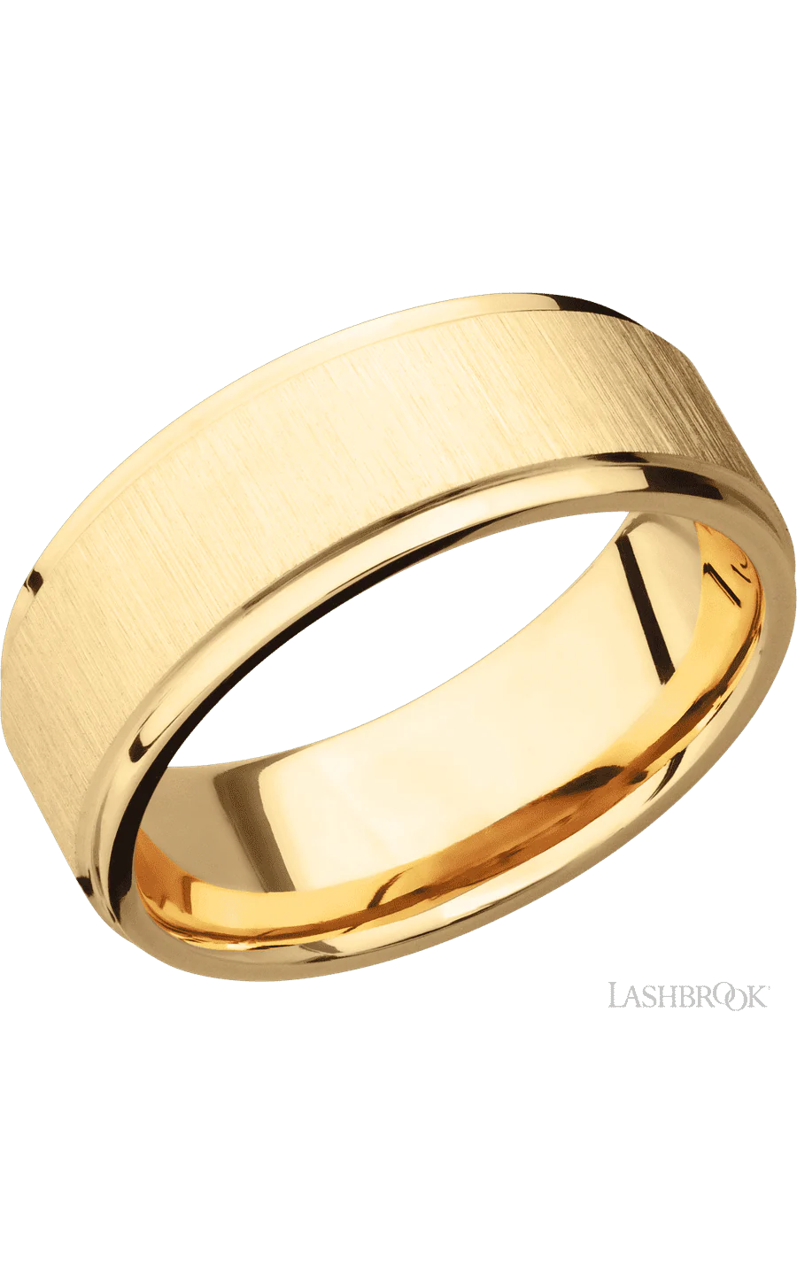 8 mm wide Flat Grooved Edges 14K Yellow Gold band.