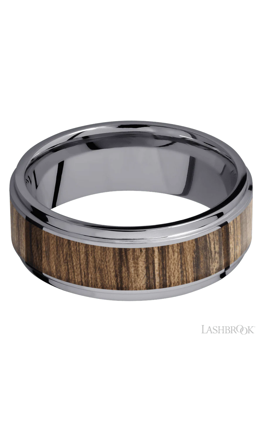 8 mm wide/Flat Grooved Edges/Tantalum band with one 5 mm Centered inlay of Walnut. - Image 3