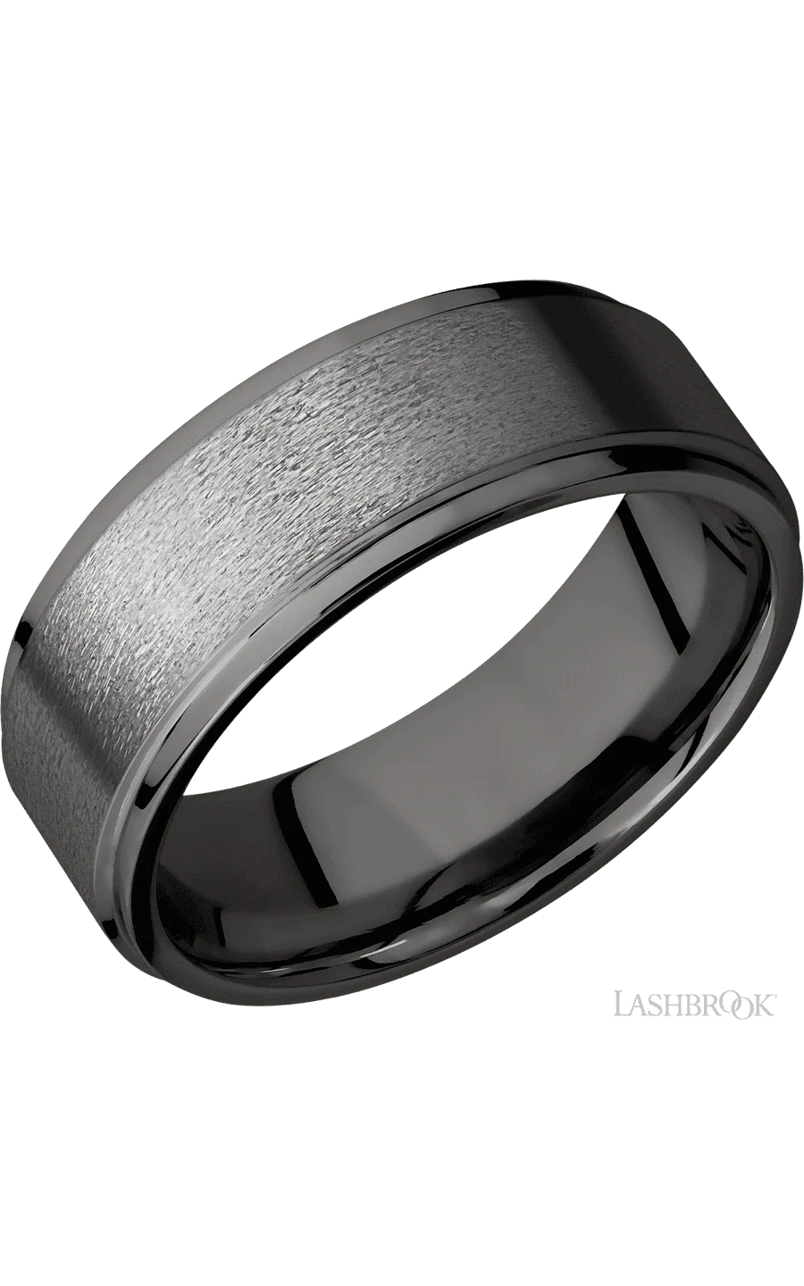 8 mm wide Flat Grooved Edges Tantalum Noir band.