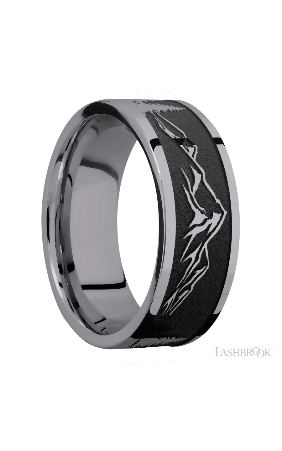 8 mm wide/Flat/Tantalum band with a laser carved Mountain 2 pattern. - Image 2