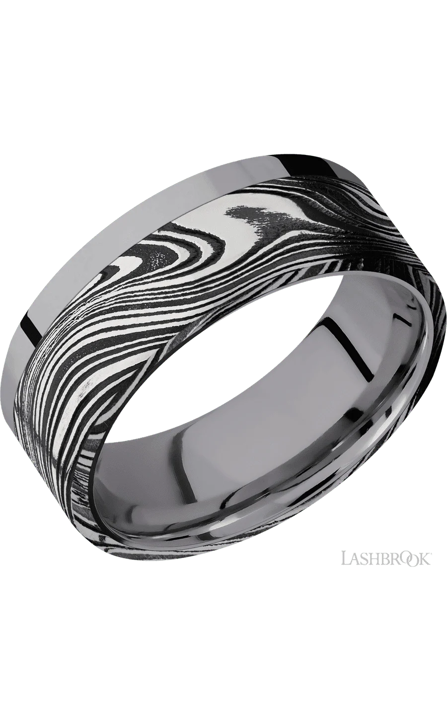 8 mm wide/Flat/Tantalum band with one 6 mm Off Center Edge inlay of Marble.