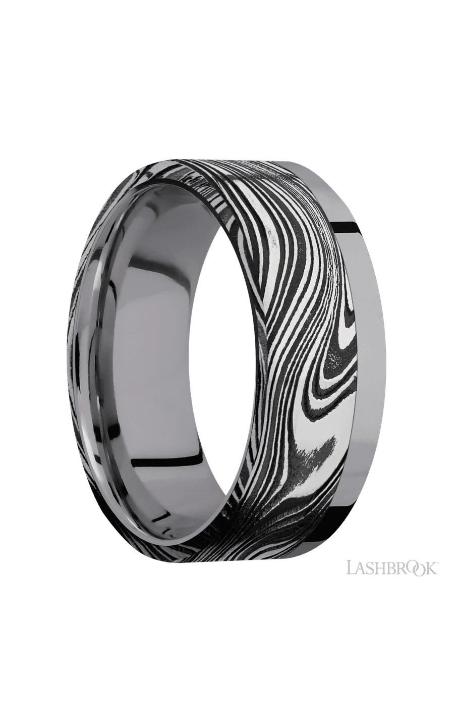 8 mm wide/Flat/Tantalum band with one 6 mm Off Center Edge inlay of Marble. - Image 2