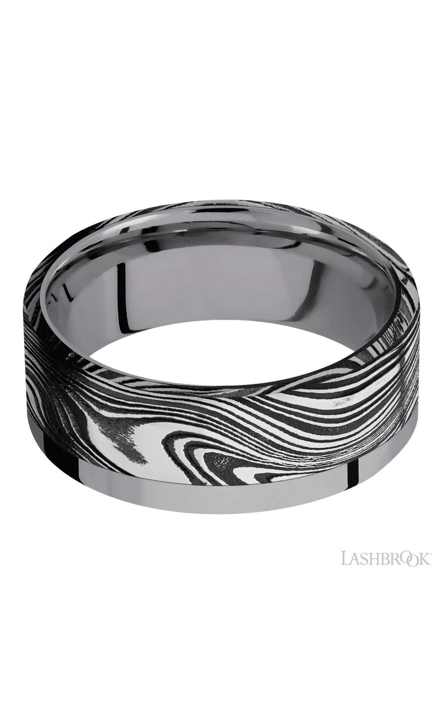 8 mm wide/Flat/Tantalum band with one 6 mm Off Center Edge inlay of Marble. - Image 3