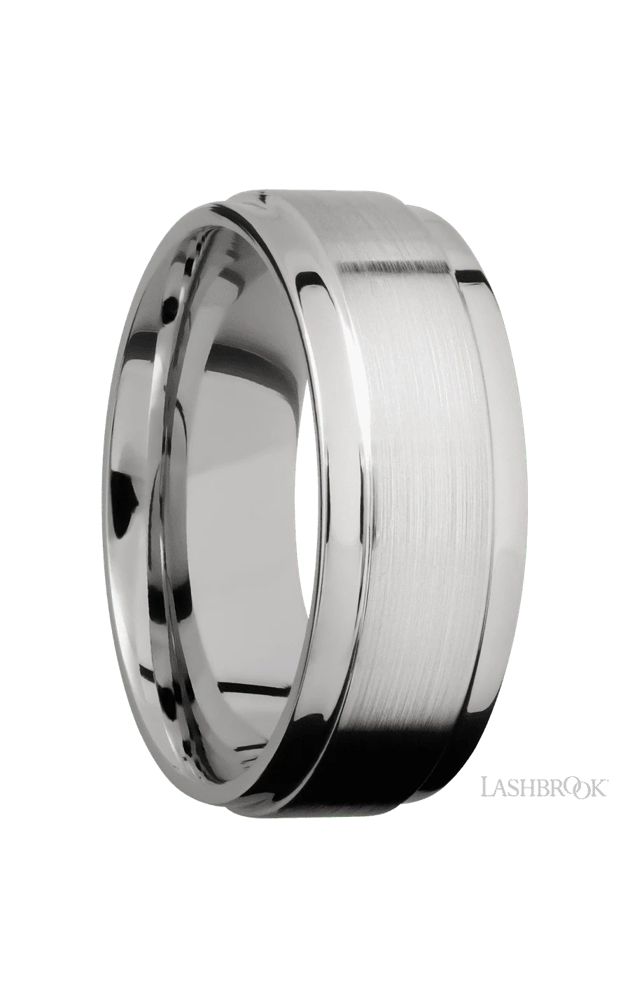 8 mm wide Flat Wide Grooved Edges 14K White Gold band. - Image 2