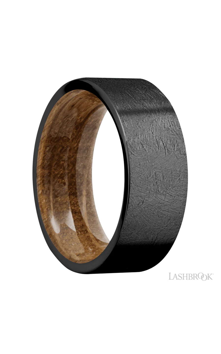 8 mm wide Flat Zirconium band featuring a Whiskey Barrel sleeve. - Image 2