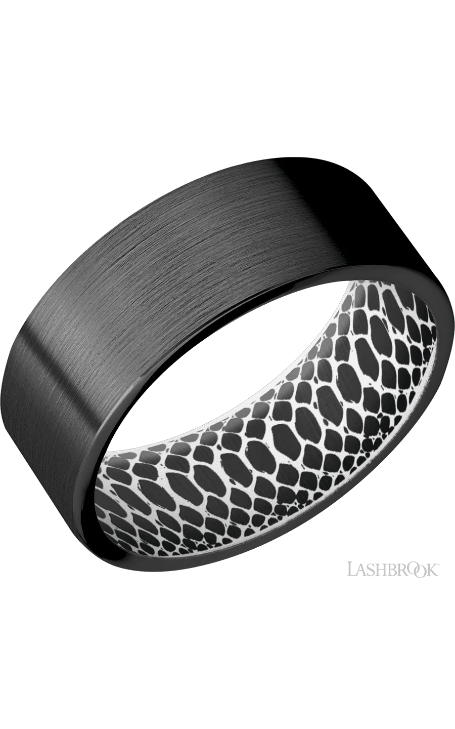 8 mm wide Flat Zirconium band featuring a White sleeve.