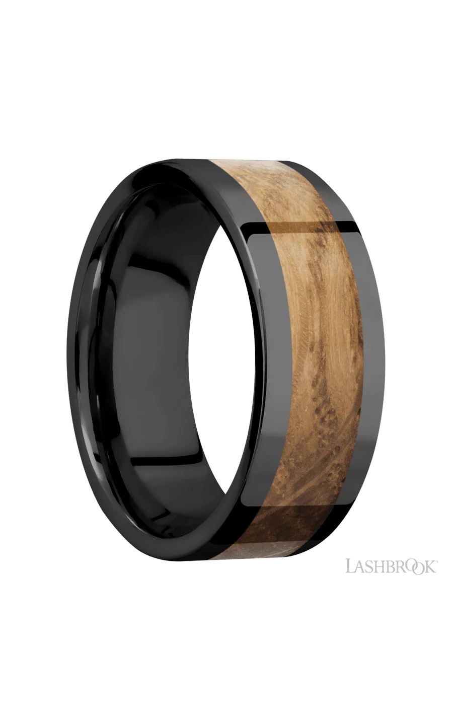 8 mm wide/Flat/Zirconium band with one 5 mm Centered inlay of Whiskey Barrel. - Image 2