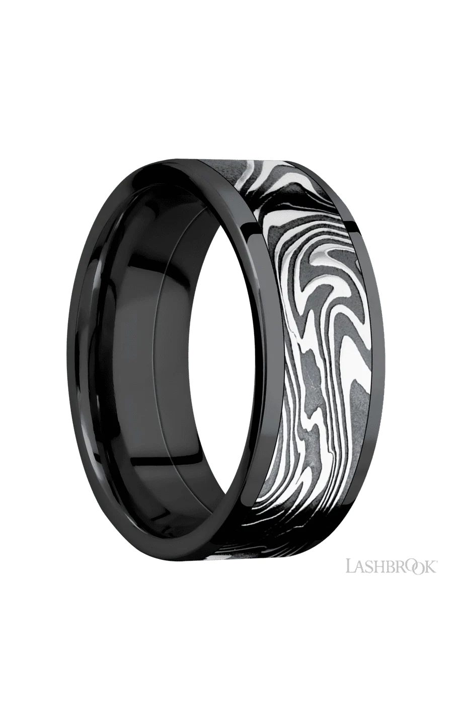 8 mm wide/Flat/Zirconium band with one 6 mm Centered inlay of Kinetic. - Image 2