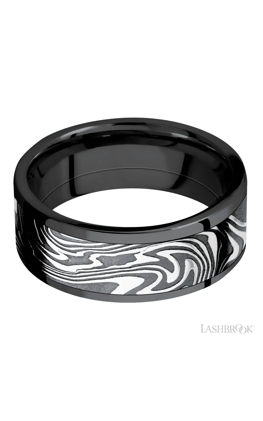 8 mm wide/Flat/Zirconium band with one 6 mm Centered inlay of Kinetic. - Image 3