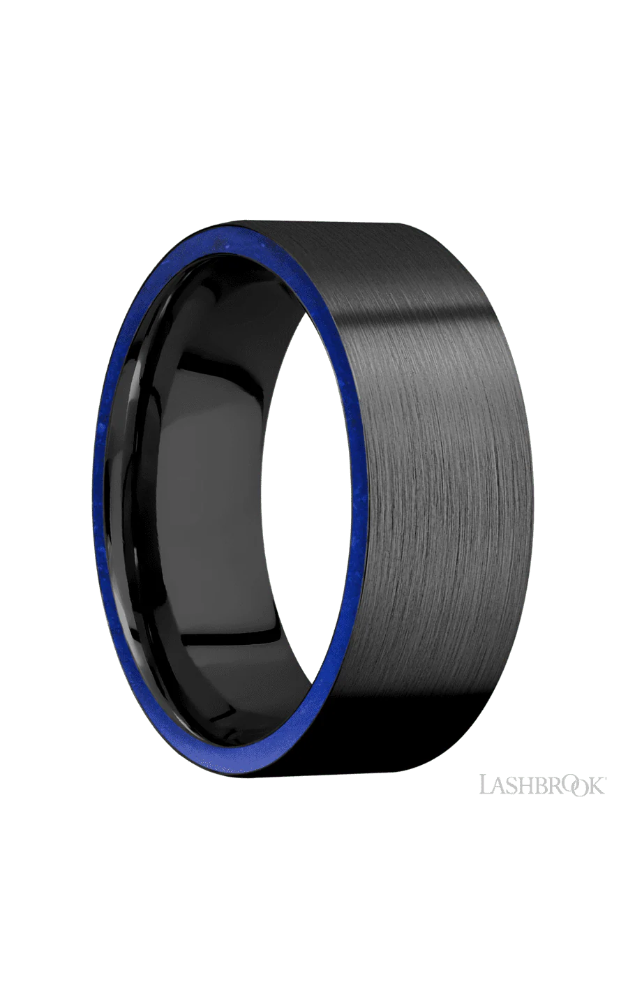 8 mm wide/Flat/Zirconium band with two 1 mm Side inlays of Lapis. - Image 2