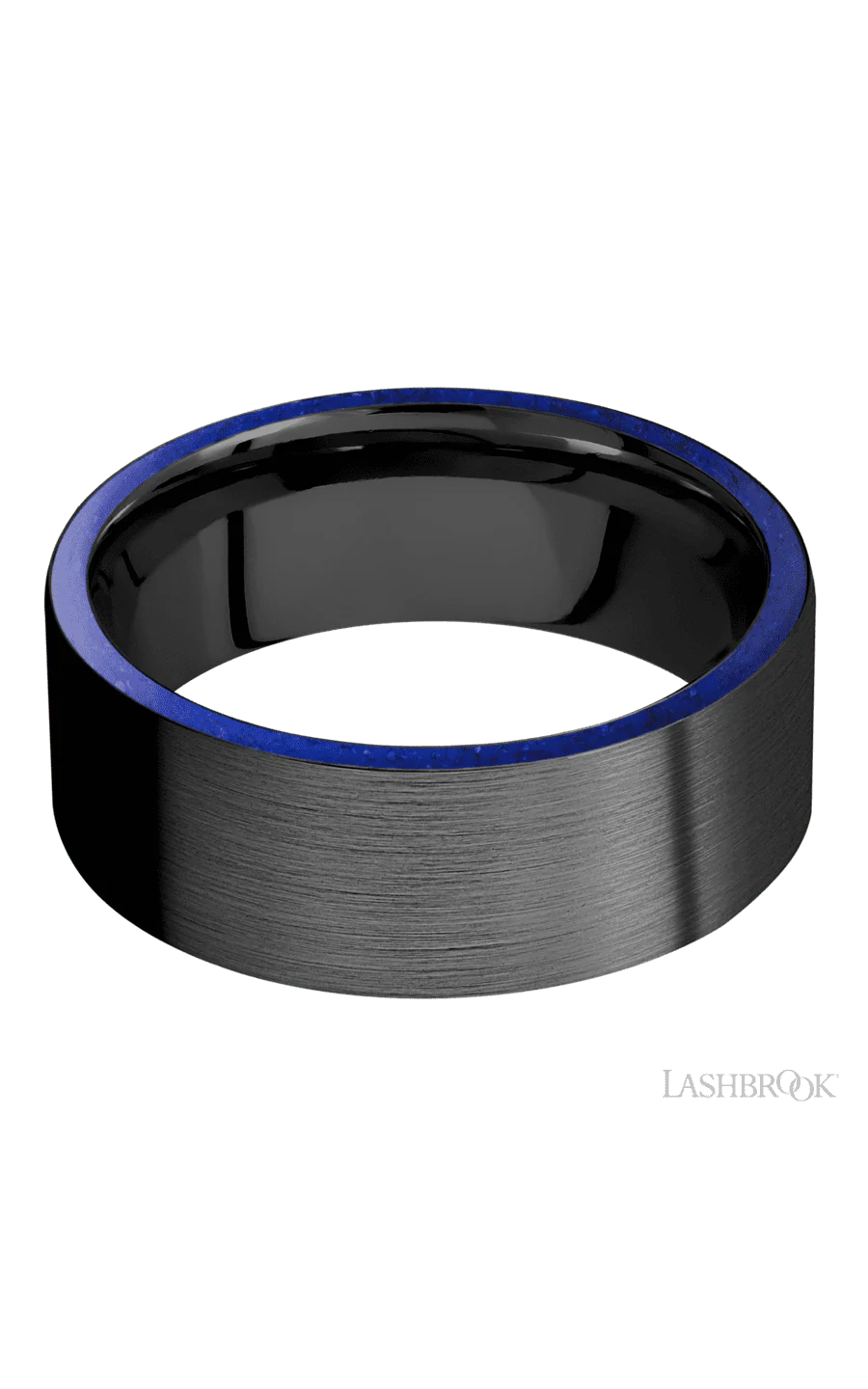8 mm wide/Flat/Zirconium band with two 1 mm Side inlays of Lapis. - Image 3