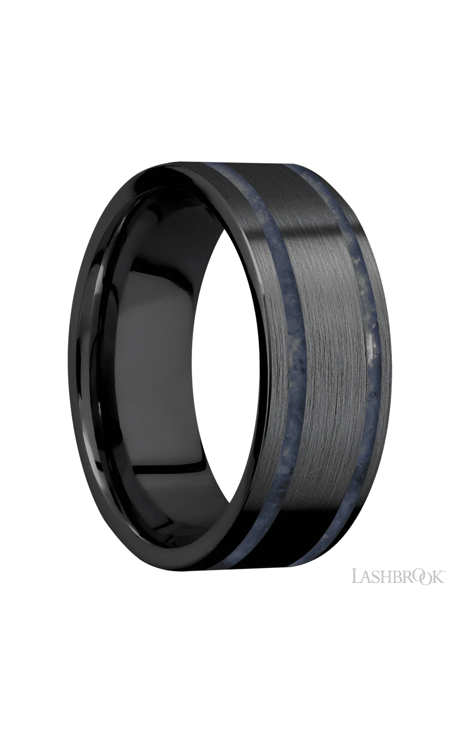 8 mm wide/Flat/Zirconium band with two 1 mm Wide inlays of Sodalite. - Image 2