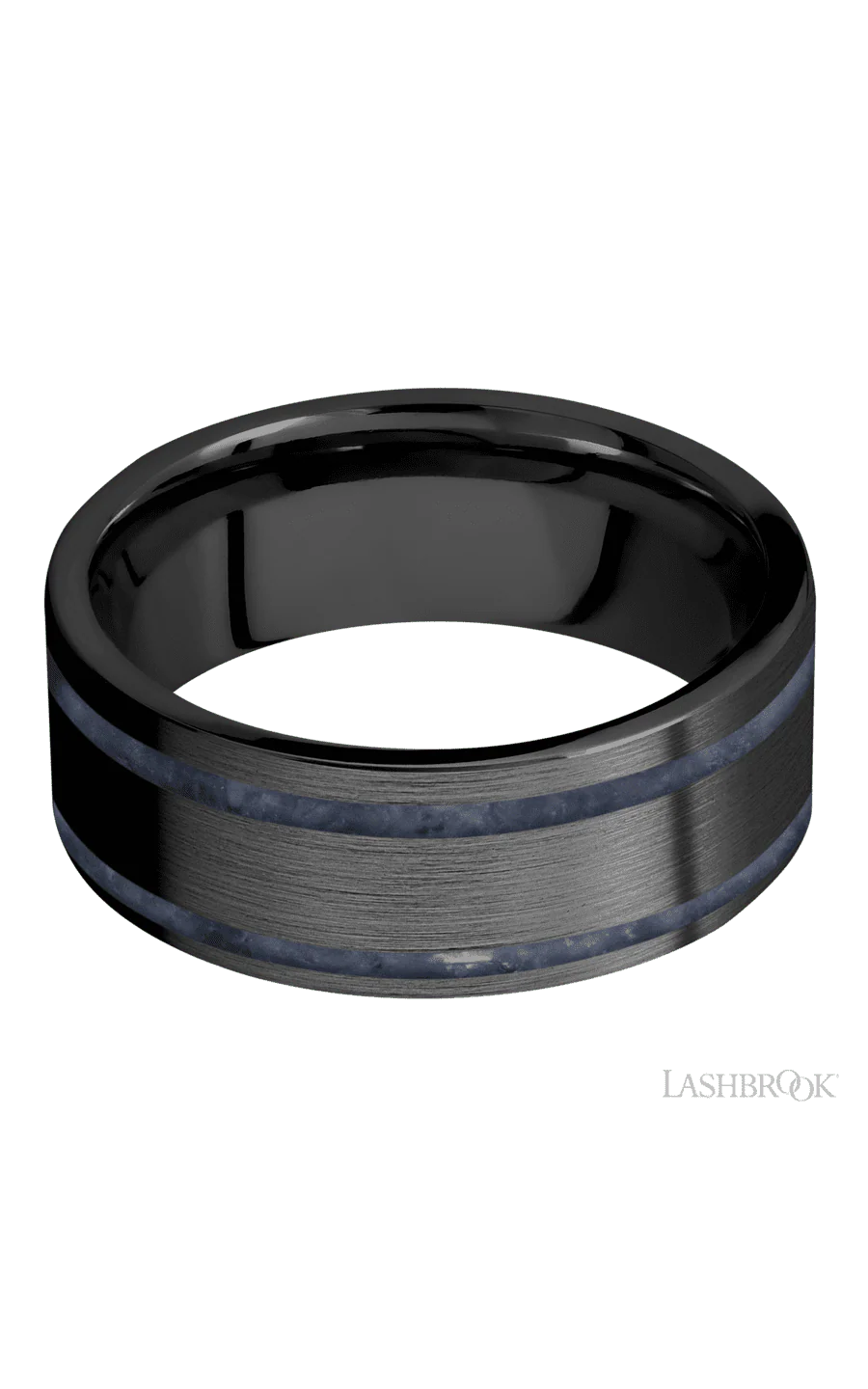 8 mm wide/Flat/Zirconium band with two 1 mm Wide inlays of Sodalite. - Image 3