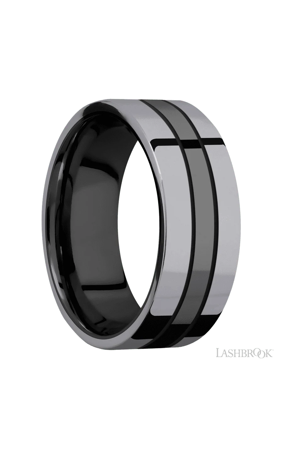8 mm wide/Flat/Zirconium band with two 3 mm Double Off Center Edge inlays of Tantalum. - Image 2