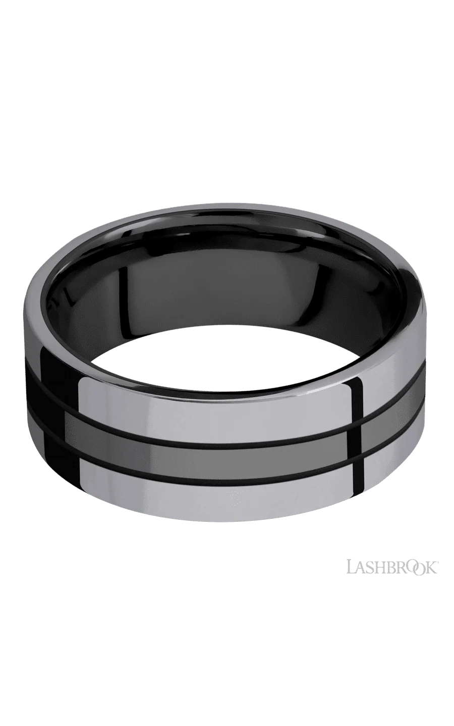 8 mm wide/Flat/Zirconium band with two 3 mm Double Off Center Edge inlays of Tantalum. - Image 3