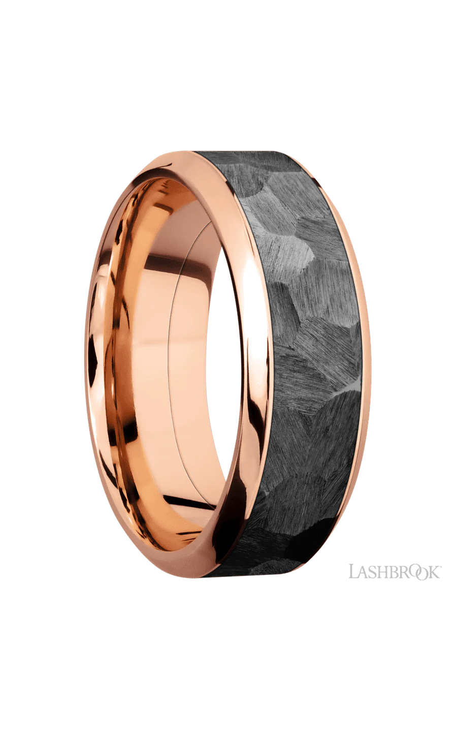 8 mm wide/High Bevel/14K Rose Gold band with one 5 mm Centered inlay of Zirconium. - Image 2