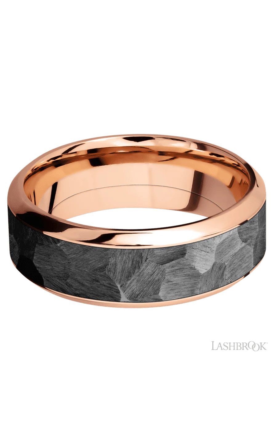 8 mm wide/High Bevel/14K Rose Gold band with one 5 mm Centered inlay of Zirconium. - Image 3