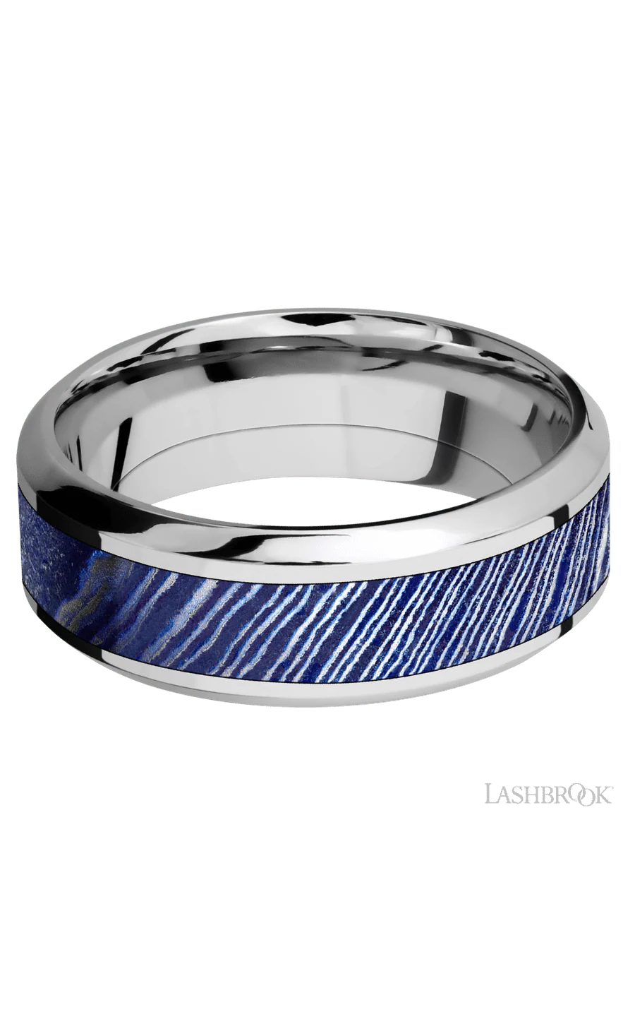 8 mm wide/High Bevel/Cobalt Chrome band with one 4 mm Centered inlay of Titanium Damascus. - Image 3