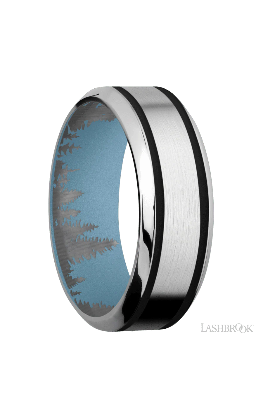 8 mm wide/High Bevel/Cobalt Chrome band with two 1 mm Wide inlays of Black also featuring a Polar Blue sleeve. - Image 2