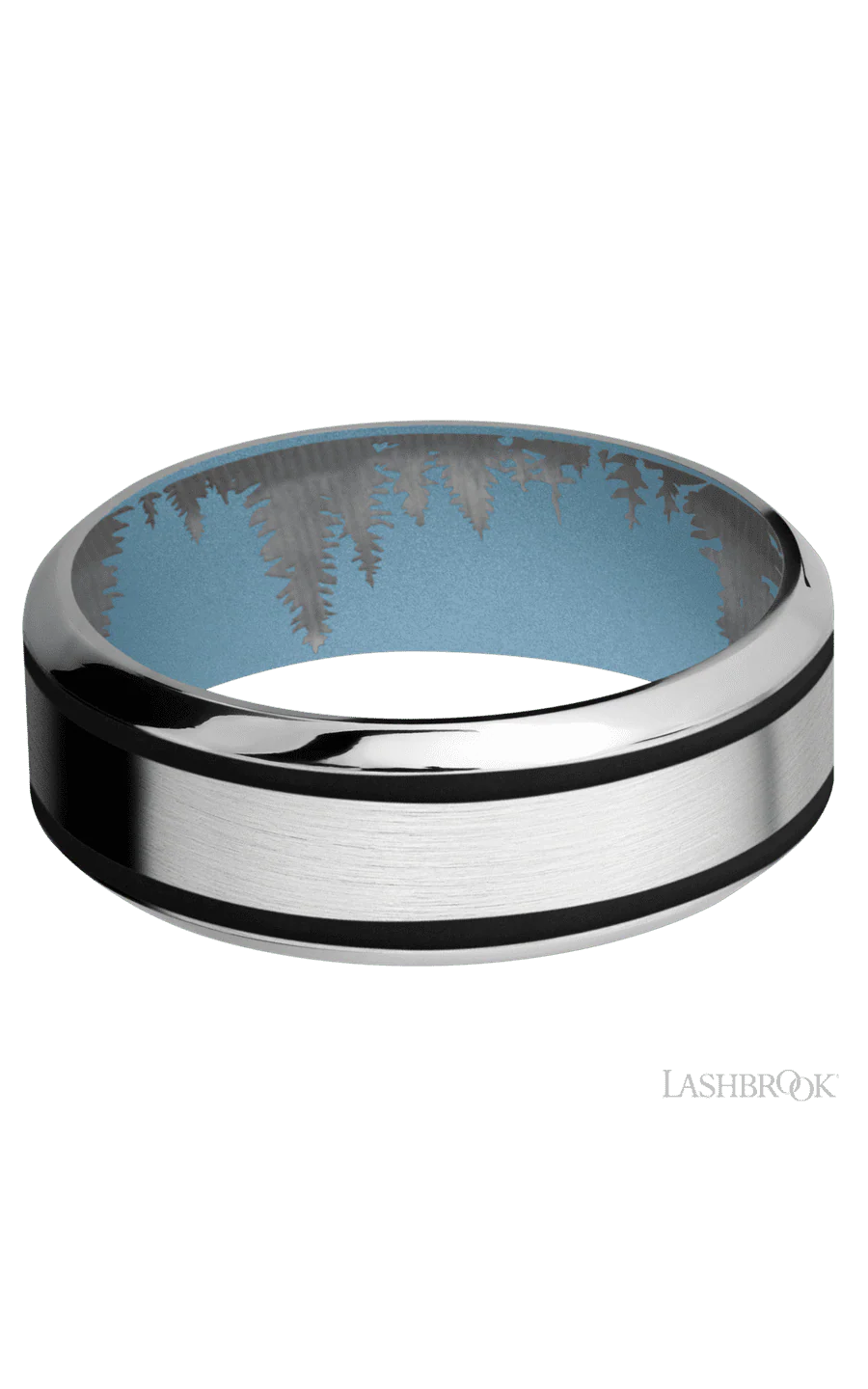 8 mm wide/High Bevel/Cobalt Chrome band with two 1 mm Wide inlays of Black also featuring a Polar Blue sleeve. - Image 3