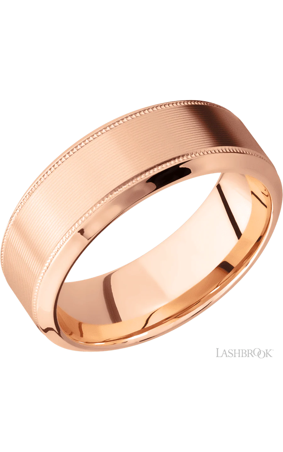 8 mm wide High Bevel Milgrain 14K Rose Gold band.