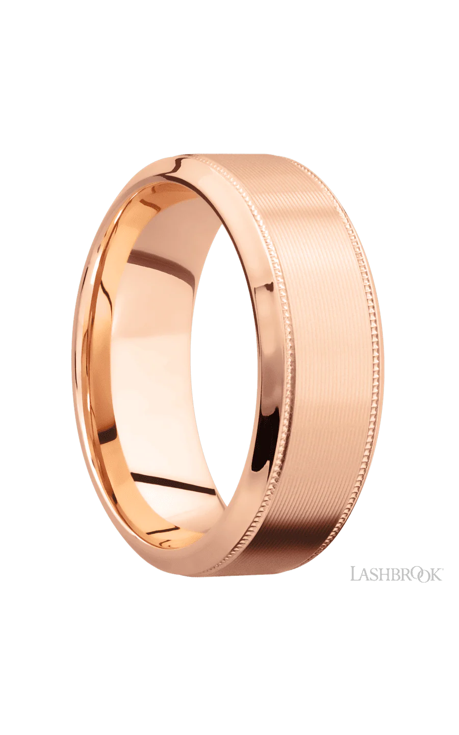 8 mm wide High Bevel Milgrain 14K Rose Gold band. - Image 2