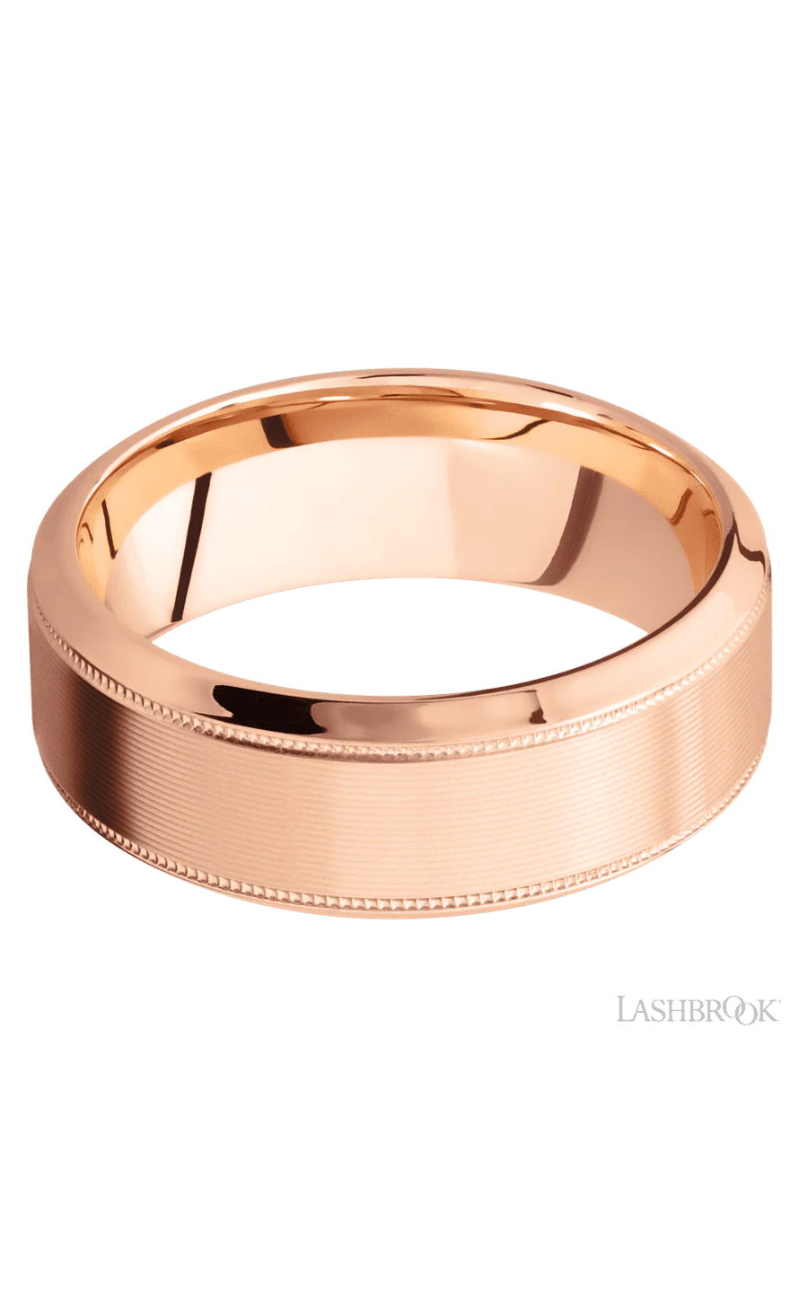 8 mm wide High Bevel Milgrain 14K Rose Gold band. - Image 3