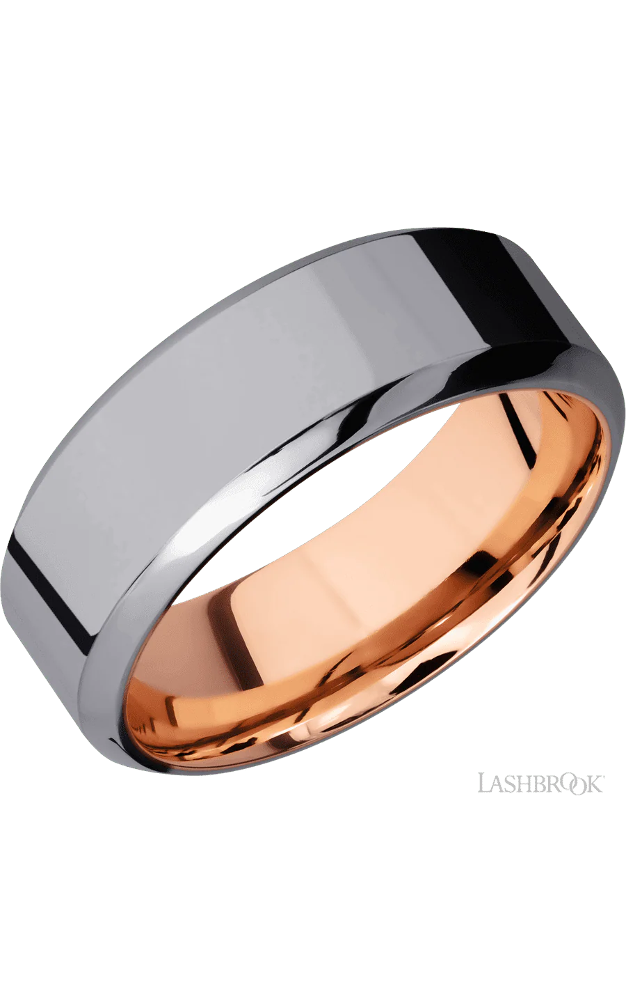 8 mm wide High Bevel Tantalum band featuring a 14K Rose Gold sleeve.