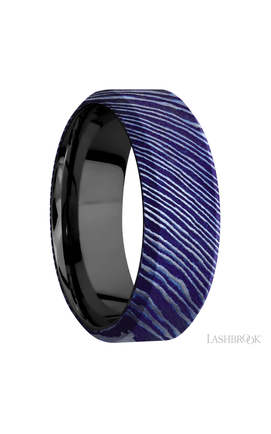 8 mm wide High Bevel Titanium Damascus band featuring a Zirconium sleeve. - Image 2