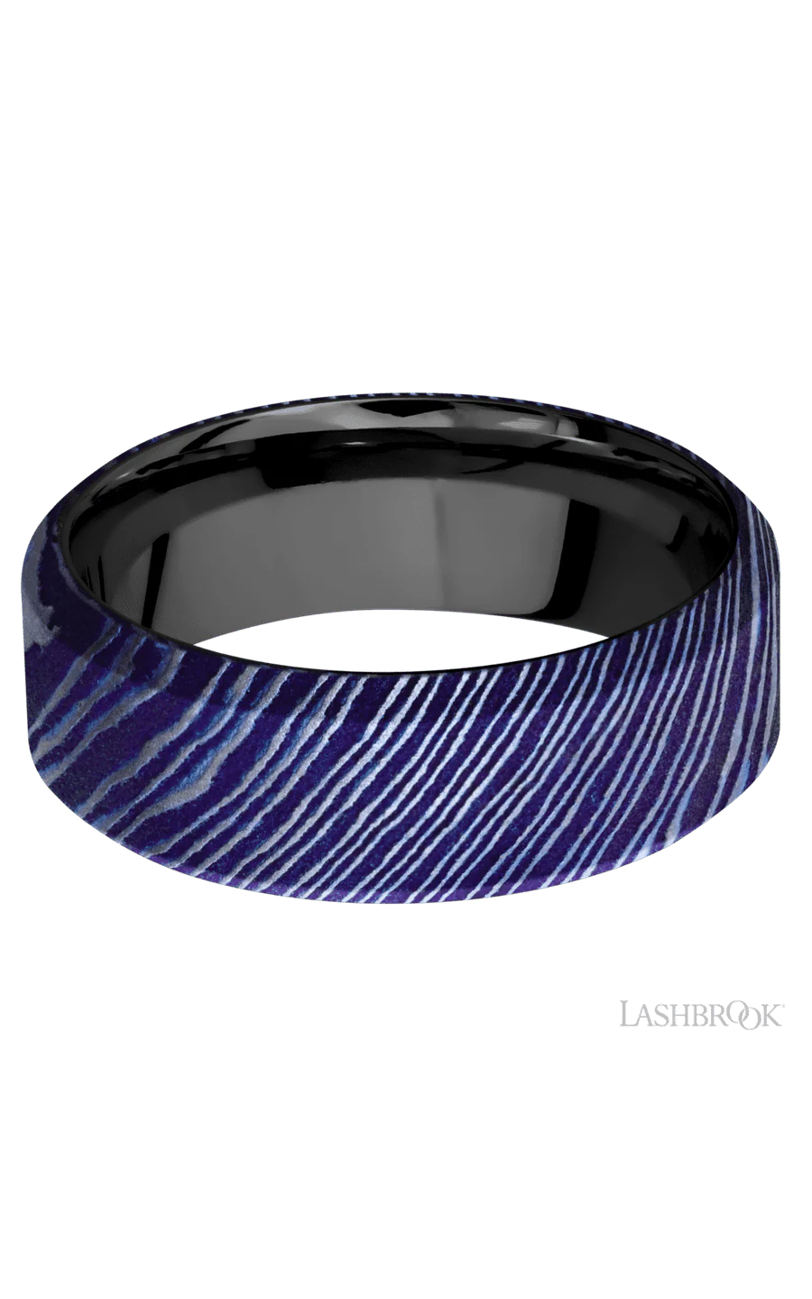 8 mm wide High Bevel Titanium Damascus band featuring a Zirconium sleeve. - Image 3