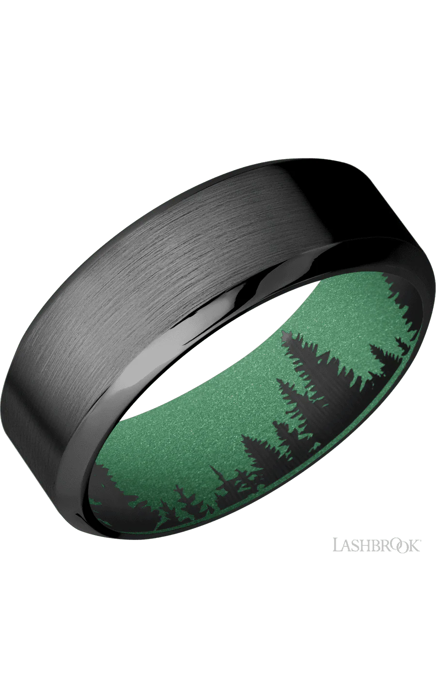 8 mm wide High Bevel Zirconium band featuring a Squatch sleeve.