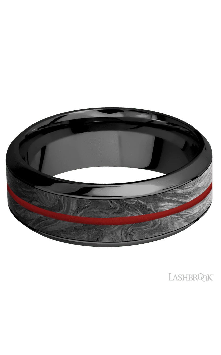 8 mm wide/High Bevel/Zirconium band featuring inlays of Forged Carbon Fiber and USMC Red. - Image 3