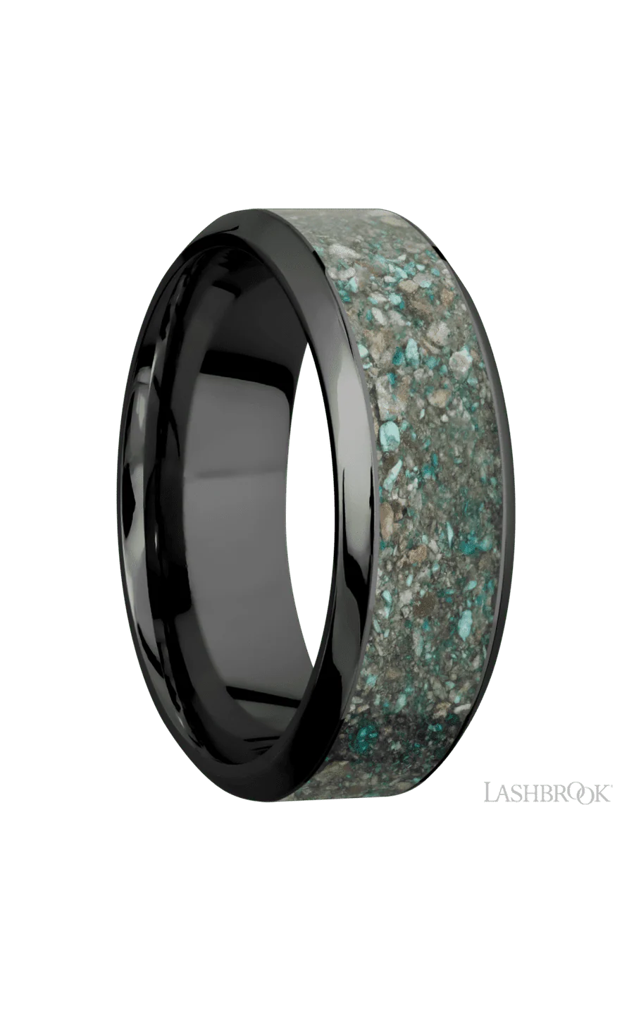 8 mm wide/High Bevel/Zirconium band with one 5 mm Centered inlay of Ocean Jasper. - Image 2