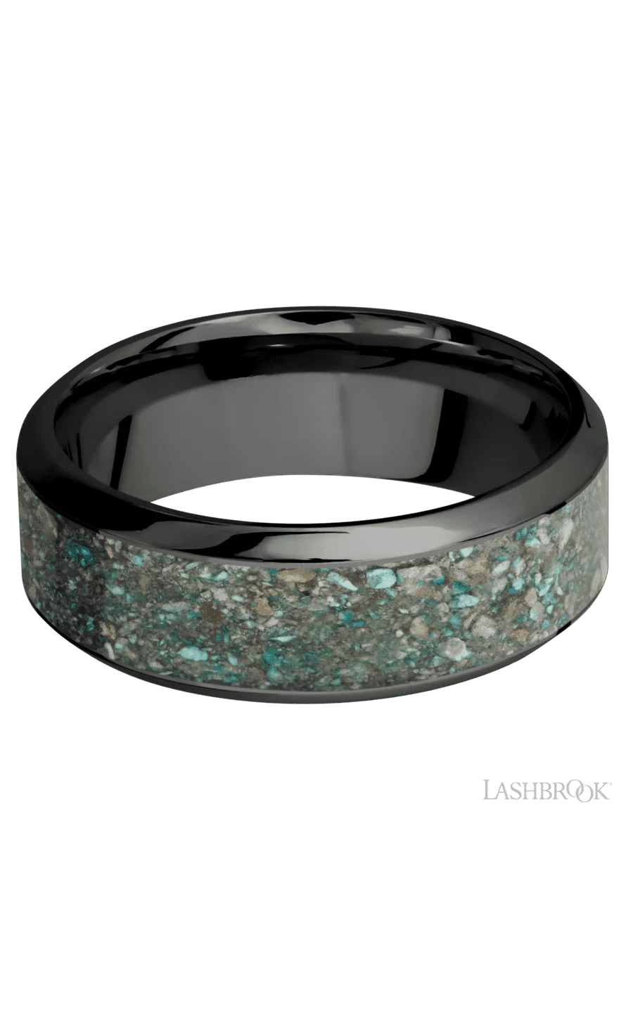 8 mm wide/High Bevel/Zirconium band with one 5 mm Centered inlay of Ocean Jasper. - Image 3