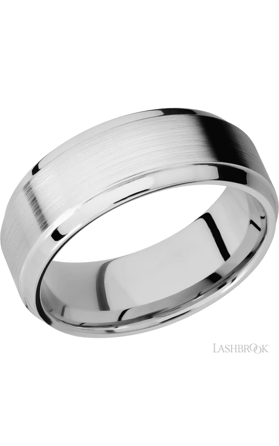 8 mm wide Stepped Bevel 14K White Gold band.