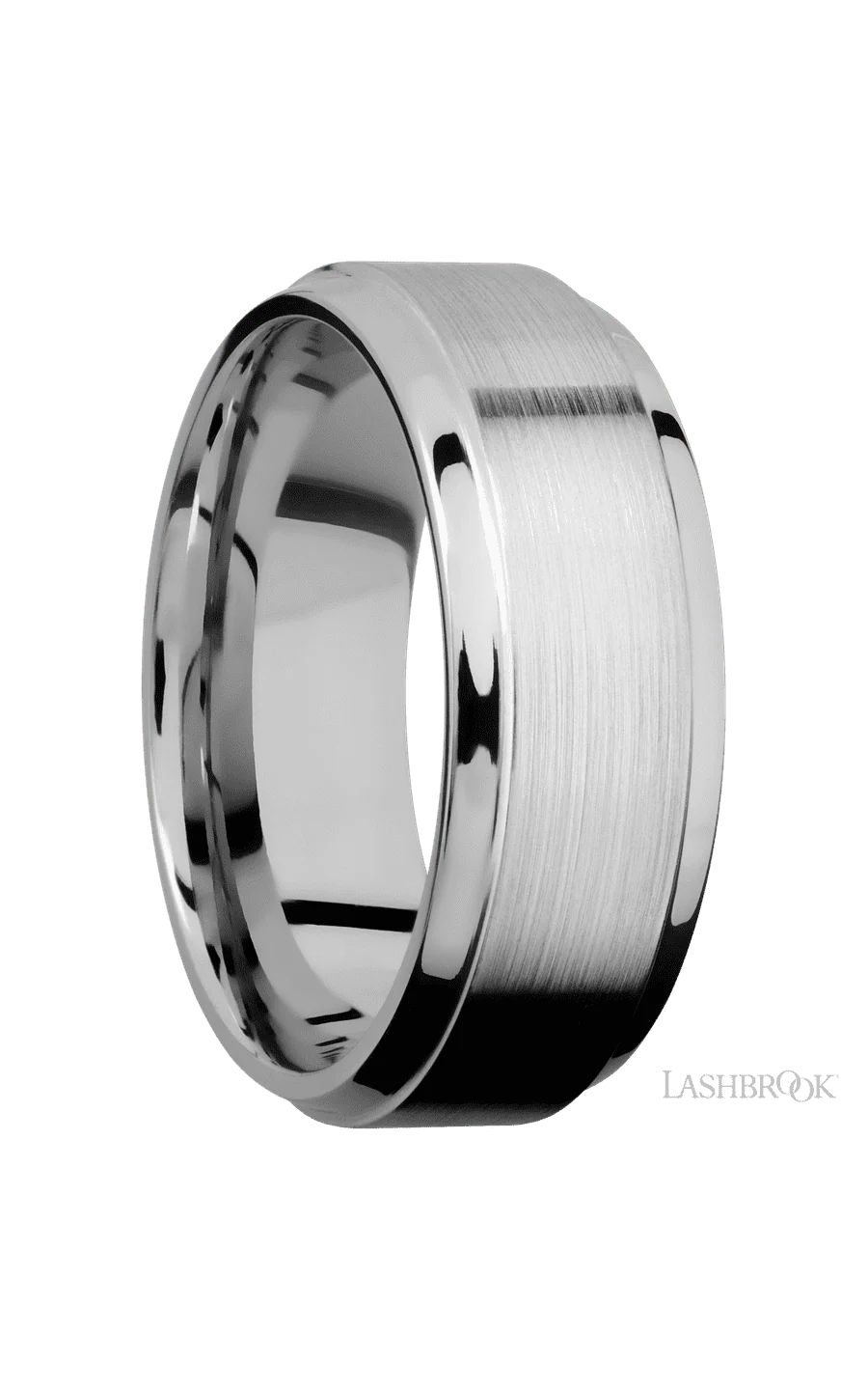 8 mm wide Stepped Bevel 14K White Gold band. - Image 2