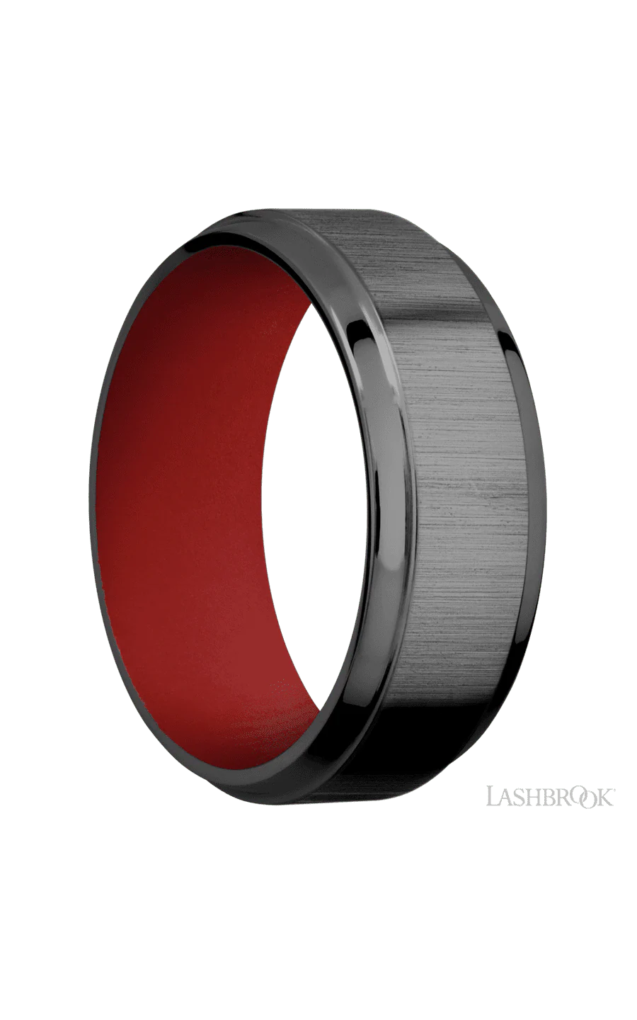 8 mm wide Stepped Bevel Zirconium band featuring a USMC Red sleeve. - Image 2
