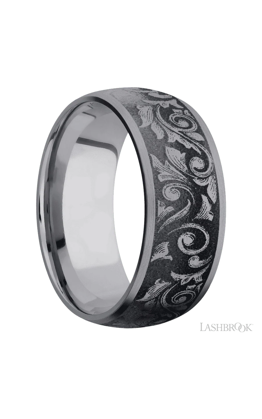 9 mm wide/Domed/Tantalum band with a laser carved Western Scroll pattern. - Image 2