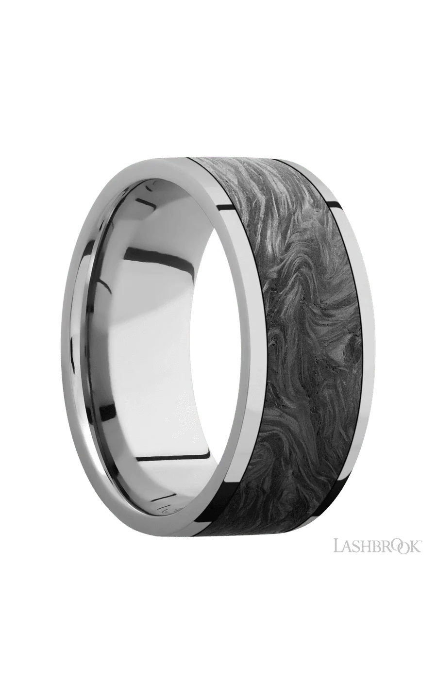 9 mm wide/Flat/Titanium band with one 7 mm Centered inlay of Forged Carbon Fiber. - Image 2