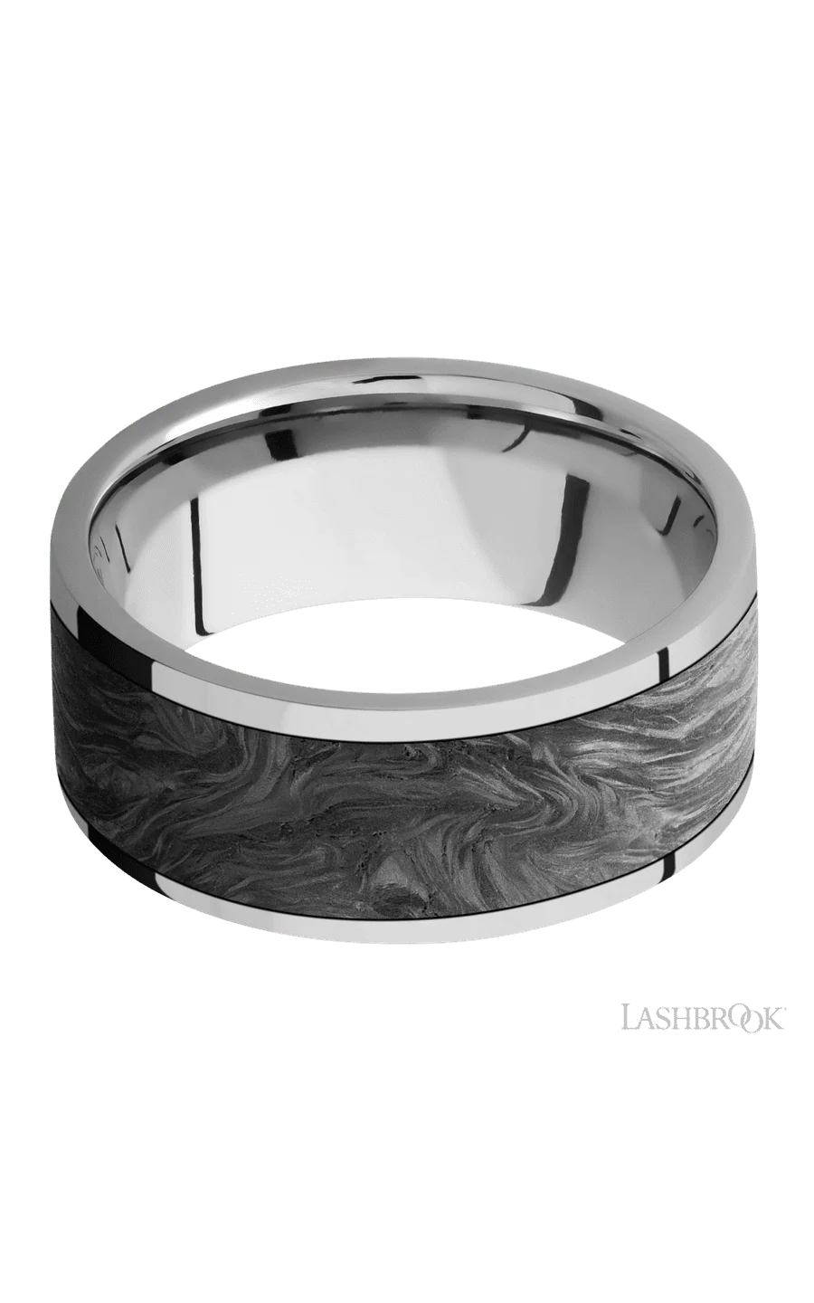 9 mm wide/Flat/Titanium band with one 7 mm Centered inlay of Forged Carbon Fiber. - Image 3