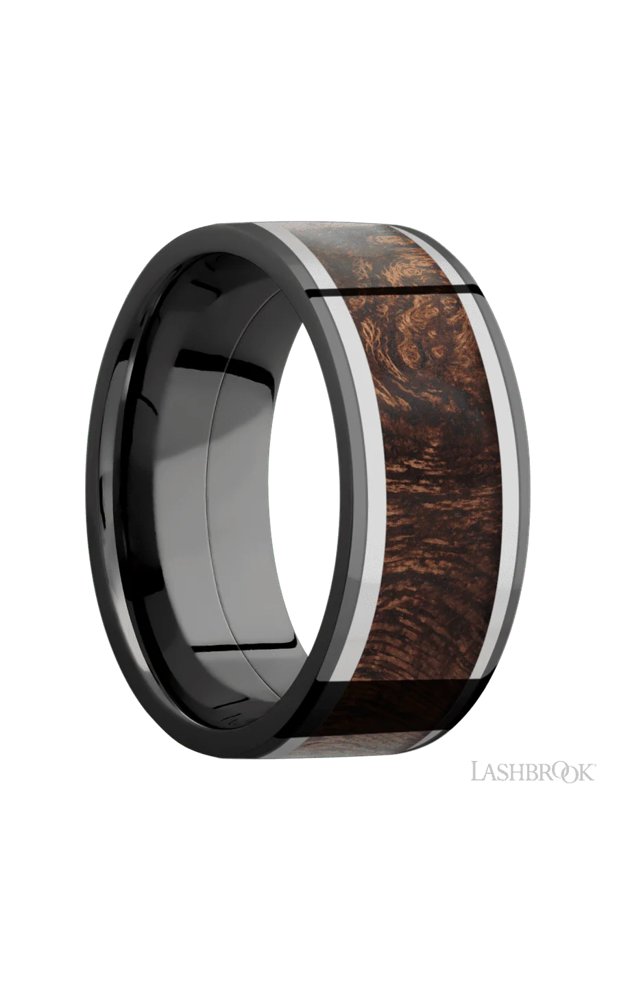 9 mm wide/Flat/Zirconium band featuring inlays of Titanium and Sapele. - Image 2