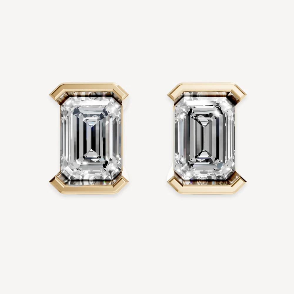 Half Bezel Emerald Studs - Image 3