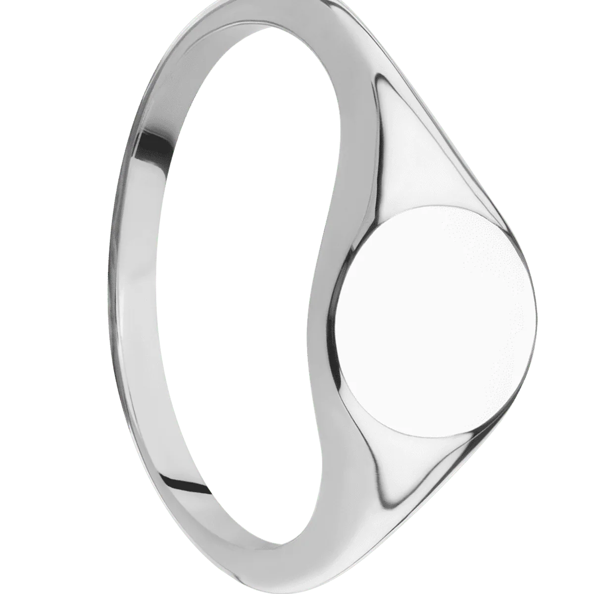 Small Circle signet ring (10mm) in 14K White Gold, with a Thin style band.